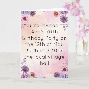 Carte Fête de thé florale pour 70e anniversaire dans un