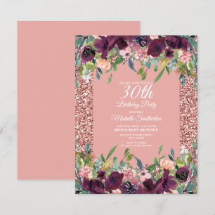 Carte Fête des 30 ans pour femme avec fleurs violettes e
