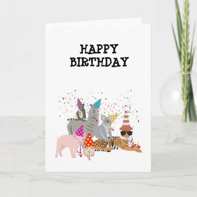 Carte Fête des animaux - Animaux à la fête d'anniversair (Devant)