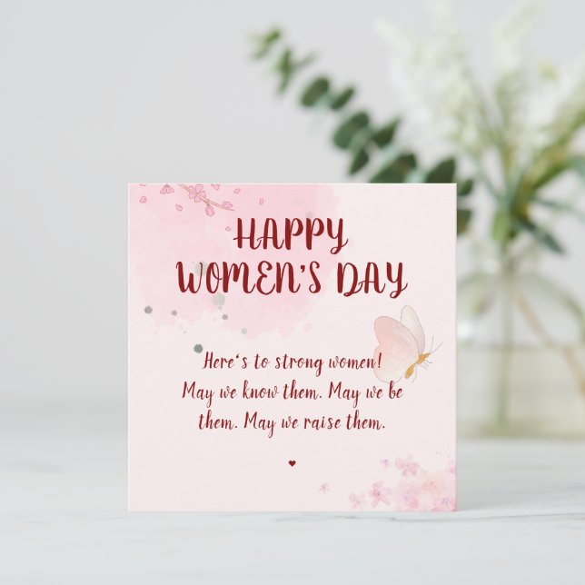 Carte Fête des Femmes Florale Aquarelle Rose Moderne (Debout devant)