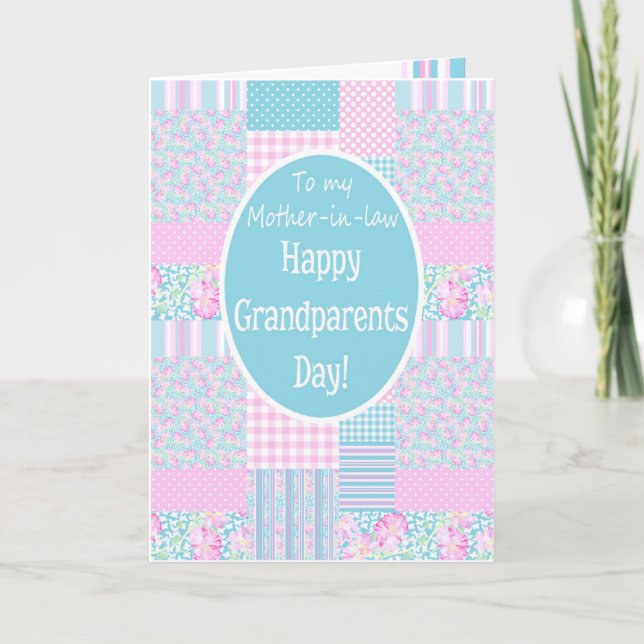 Carte Fête des grands-parents de Patchwork rose pour la  (Devant)