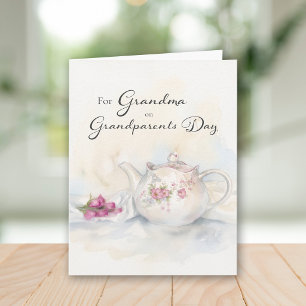 Carte Fête des grands-parents pour grand-mère théière fl