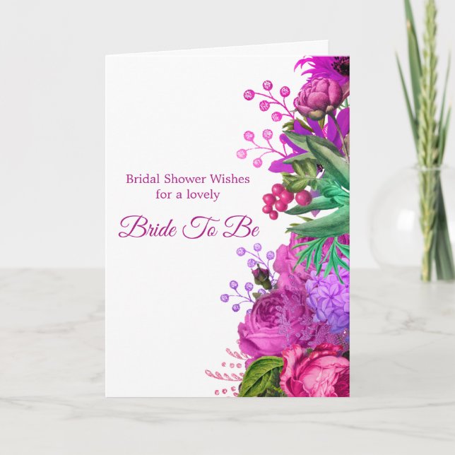 Carte Fête des mariées rose Floral Purple Aquarelle (Devant)