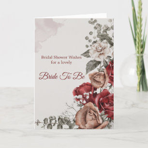 Carte Fête des mariées Rouge Bronze Roses Floral