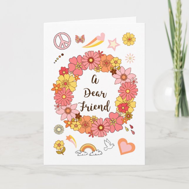 Carte Fête des mères amies paix florale et amour (Devant)