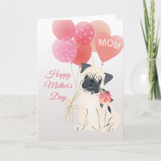 Carte Fête des mères Amour de ton chien Carlin doux (Devant)