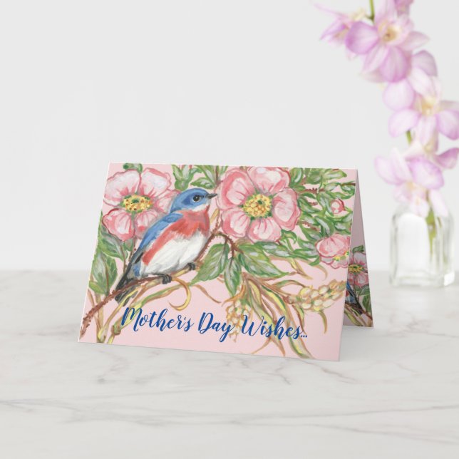 Carte Fête des mères Aquarelle rose Rose Floral Bluebird (Orchidée)
