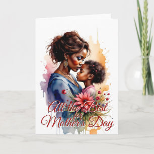 Carte Fête des mères Art d'amour aquarelle africaine