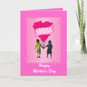 Carte Fête des mères au coeur rose