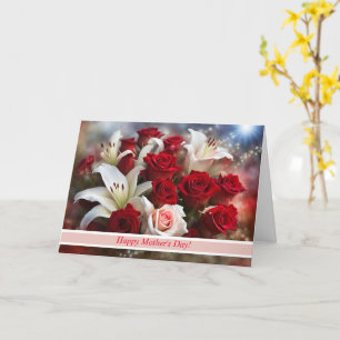 Carte Fête des mères Beau Bouquet de fleurs Rose