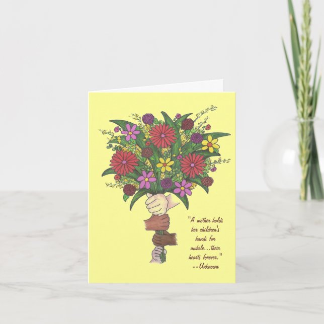 Carte Fête des mères Bouquet Fleurs Petites mains Maman (Devant)
