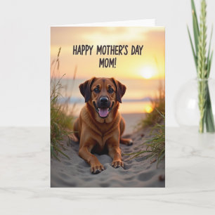 Carte Fête des Mères Chien Sourire au Bord de Mer
