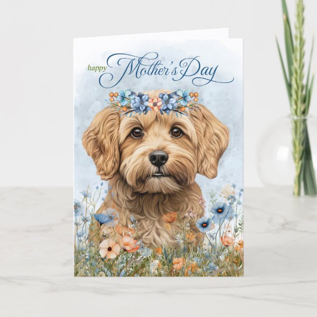Carte Fête des Mères Cockapoo et Fleurs Sauvages (Devant)