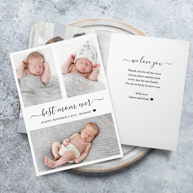 Carte Fête des mères contemporaines Multi photos pliées (Modern Mother's Day Multi Photos Folded Card)