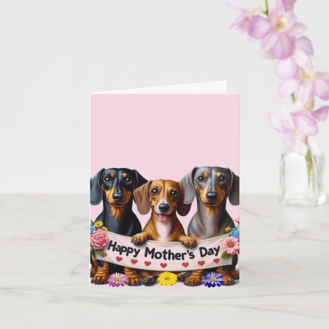 Carte Fête des mères Dachshund de notre part  (Orchidée)