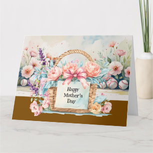 Carte Fête des mères de baseball avec panier de fleurs 