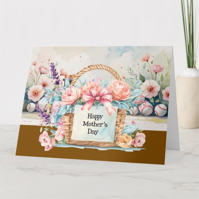 Carte Fête des mères de baseball avec panier de fleurs  (Devant)