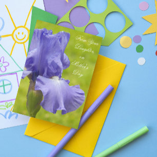 Carte Fête des mères de Fille violet Iris Floral