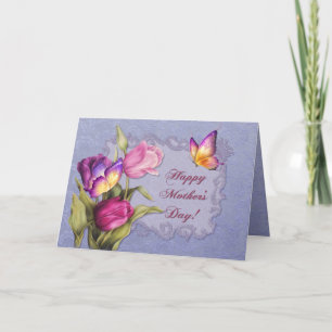 Carte Fête des mères de tulipes et papillons