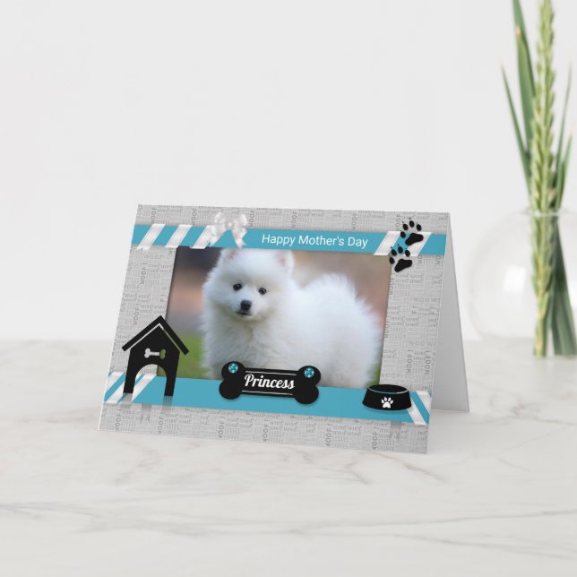 Carte Fête des mères du chien Photo en bleu turquoise (Devant)