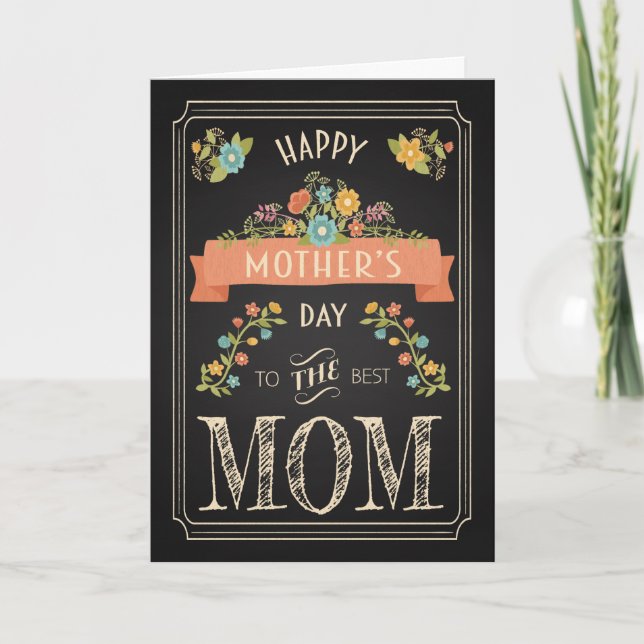 Carte Fête des mères du Retro Chalkboard avec fleurs (Devant)