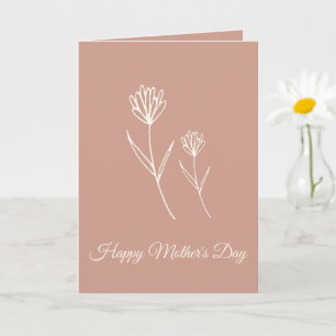 Carte Fête des Mères Élégante Fleurs Simples Rose Poussi