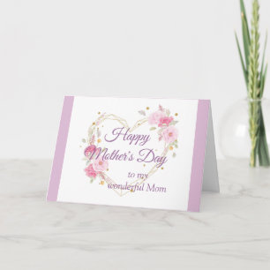 Carte Fête des Mères Élégantes Fleurs de Jardin Coeur Am