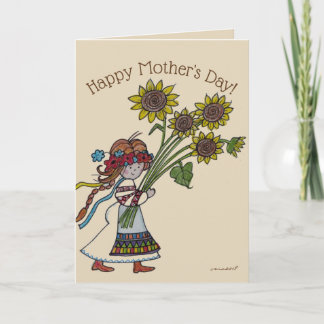 Carte Fête des mères Fleurs de soleil Ukrainienne Fille