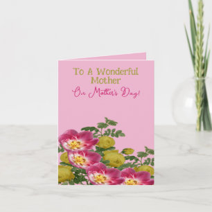 Carte Fête des mères florales rose et jaune