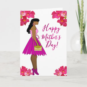 Carte Fête des mères glamour florale rose pour maman afr