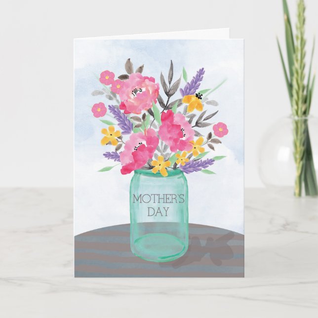 Carte Fête des mères Jar Vase avec fleurs (Devant)