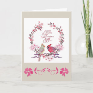 Carte Fête des mères Joli cardinal Floral Wreath