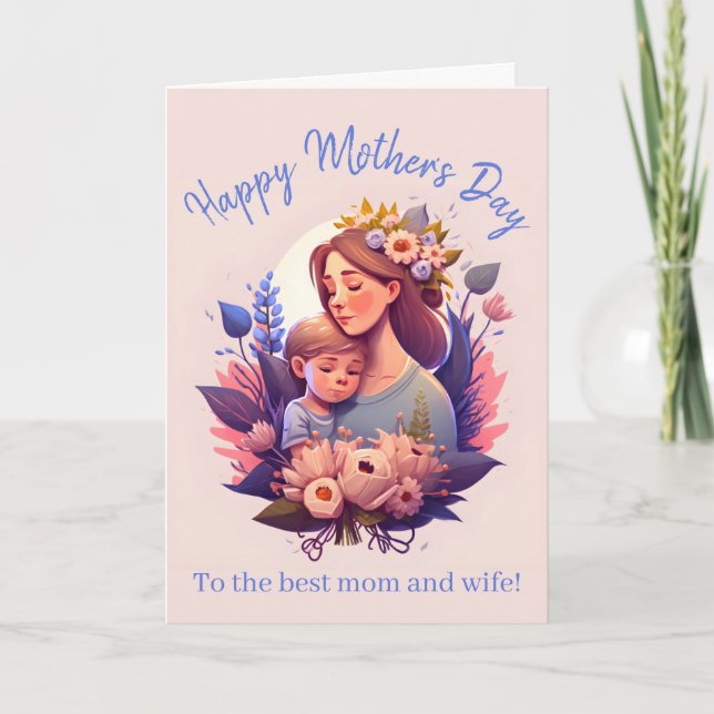Carte Fête des Mères joyeuse Mère et Fils (Devant)