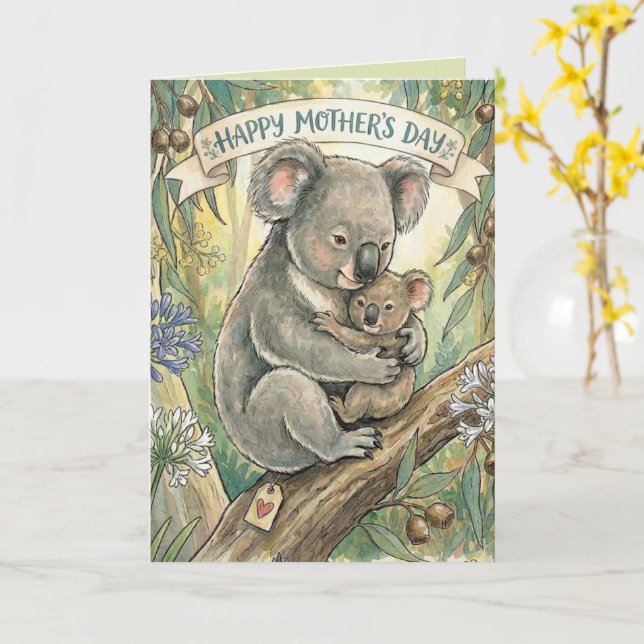 Carte Fête des Mères Koala avec Joey (Fleur jaune)