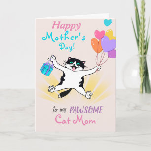 Carte Fête des mères maman chat minou coloré Ballons