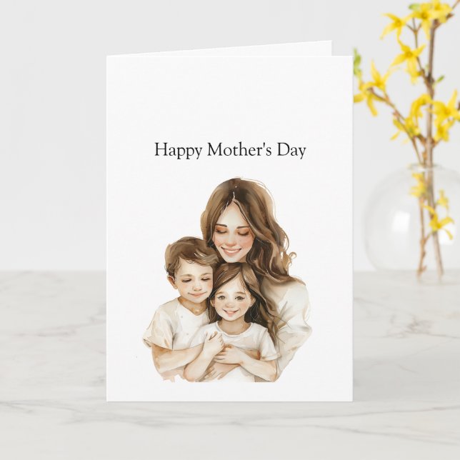 Carte Fête des Mères Maman Fille Brunette (Fleur jaune)