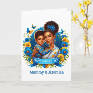 Carte Fête des mères Maman & Fils Bleu/Jaune