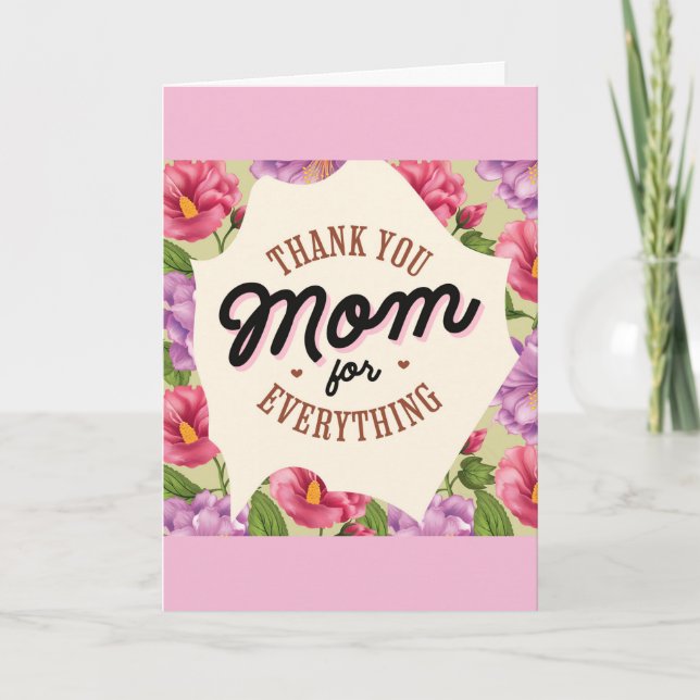 Carte Fête des Mères Merci Maman Fleurs Roses (Devant)