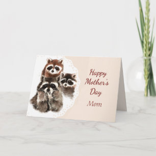 Carte Fête des mères Mère Maman Cute Raccoon Famille Ani