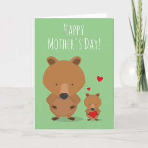 Carte Fête des Mères Ours vert Coeur de l'ours animal ve