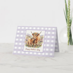 Carte Fête des Mères personnalisée Highland Cow Gingham 