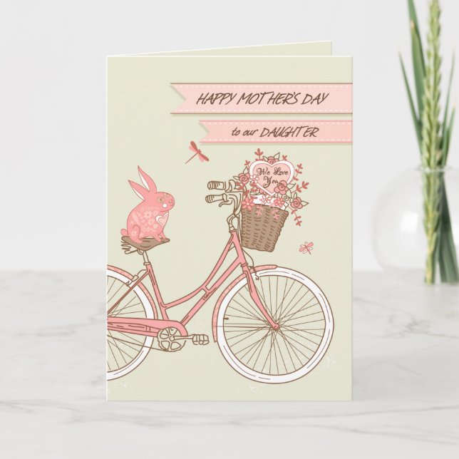 Carte Fête des mères pour notre fille à vélo avec fleurs (Devant)