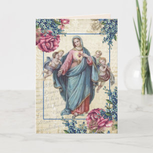 Carte Fête des Mères Religieuse Vierge Marie Anges Bénie