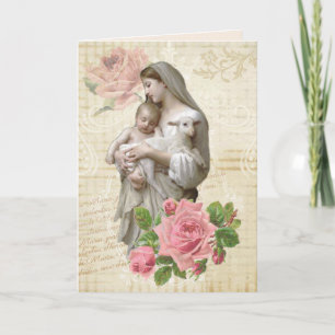 Carte Fête des mères religieuses Vierge Marie Agneau Jés