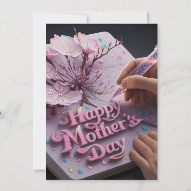 Carte Fête des Mères Rose Floral (Devant)