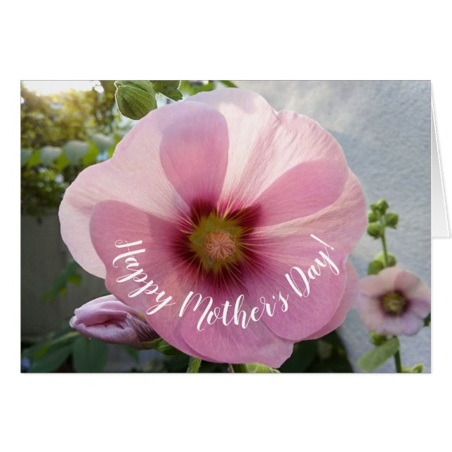 Carte Fête des Mères Rose Hollyhock (Devant horizontal)