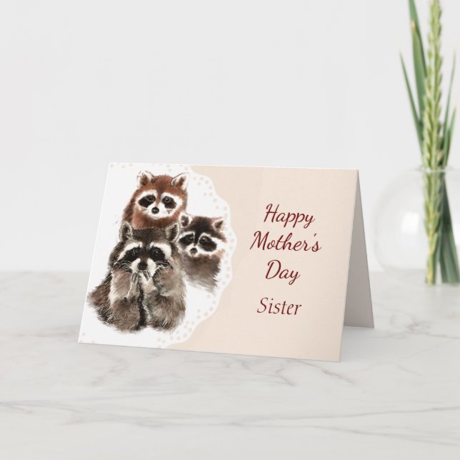 Carte Fête des mères Soeur Cute Raccoon Famille Animal (Devant)