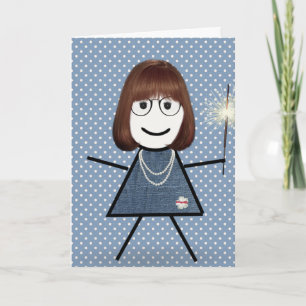 Carte Fête des Mères Stick Girl avec Étoile Lumineuse