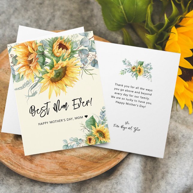 Carte Fête des Mères Tournesol Rustique Eucalyptus Vert (Mother's Day Rustic Sunflower Eucalyptus Greenery Card)