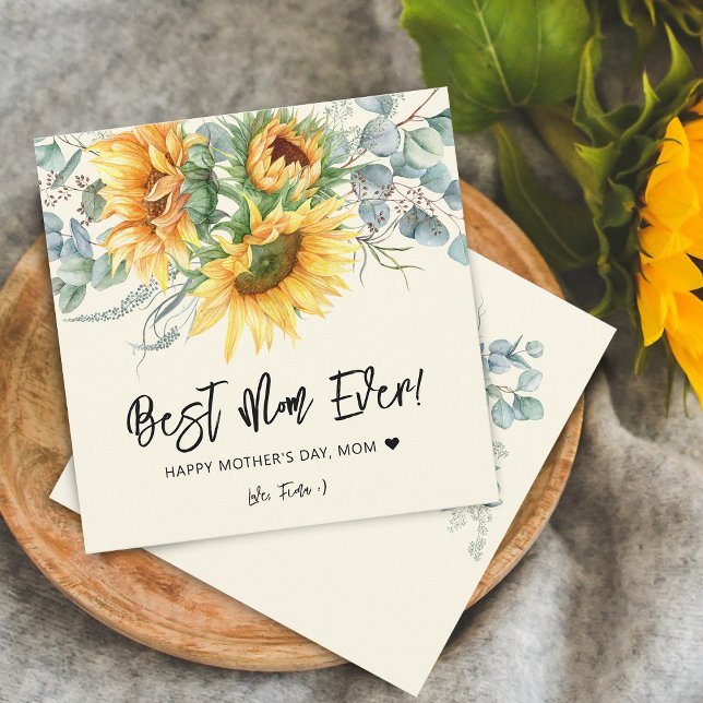 Carte Fête des Mères Tournesol Rustique Eucalyptus Vert (Mother's Day Rustic Sunflower Eucalyptus Greenery Card)
